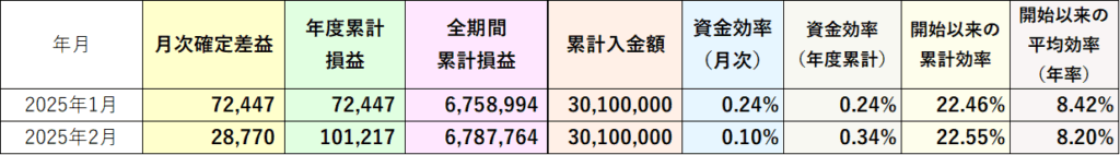 資金効率(評価損益なし) 2025年2月