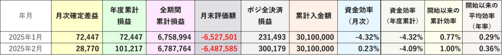 資金効率(評価損益込み・全決済仮定) 2025年2月