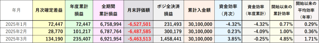 資金効率(評価損益込み・全決済仮定) 2025年3月