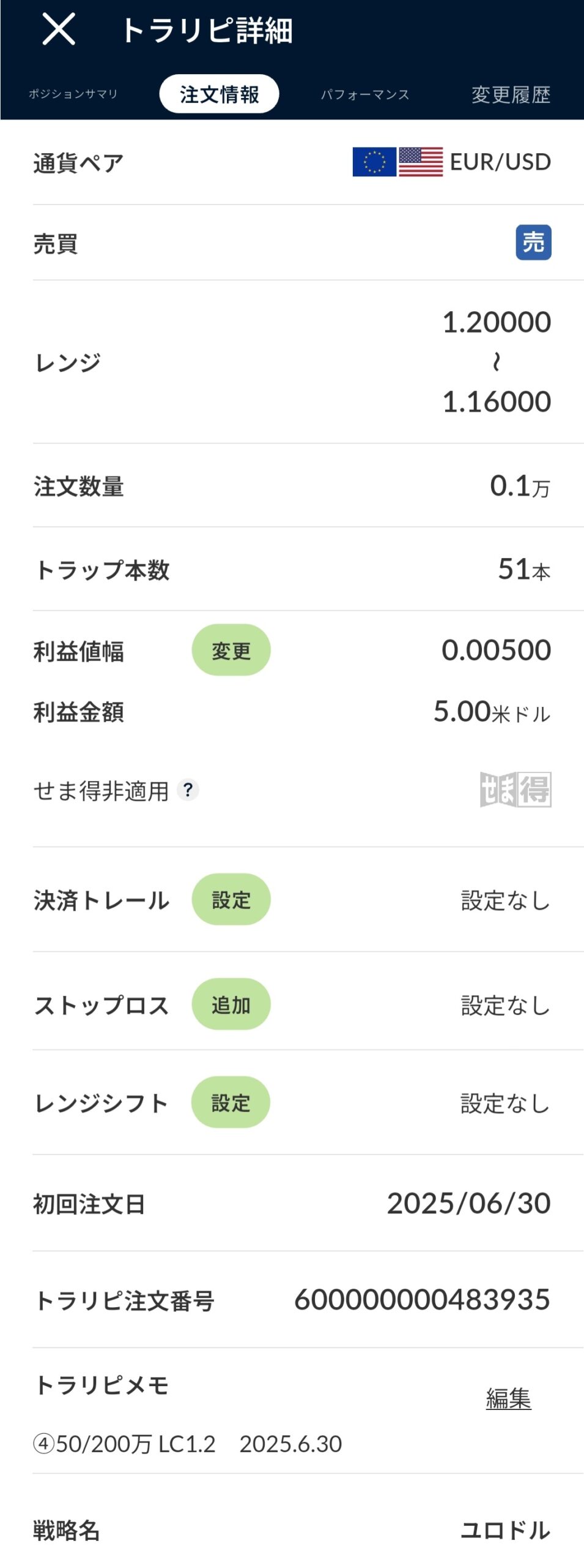 EUR/USD追加設定の証跡2025年6月
