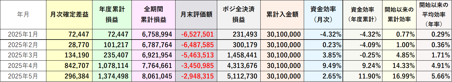 資金効率（評価損益込み）2025年5月