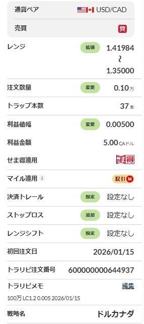 USD/CAD追加設定の証跡2026年1月